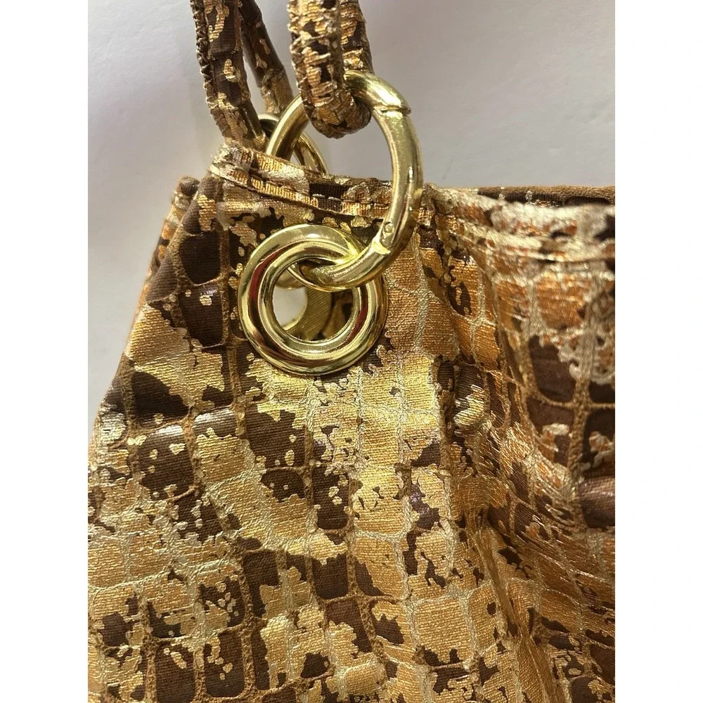 Gold Metallic Oversized Bag Braided Handle Gold Metallic Snakeskin Hobo Purse